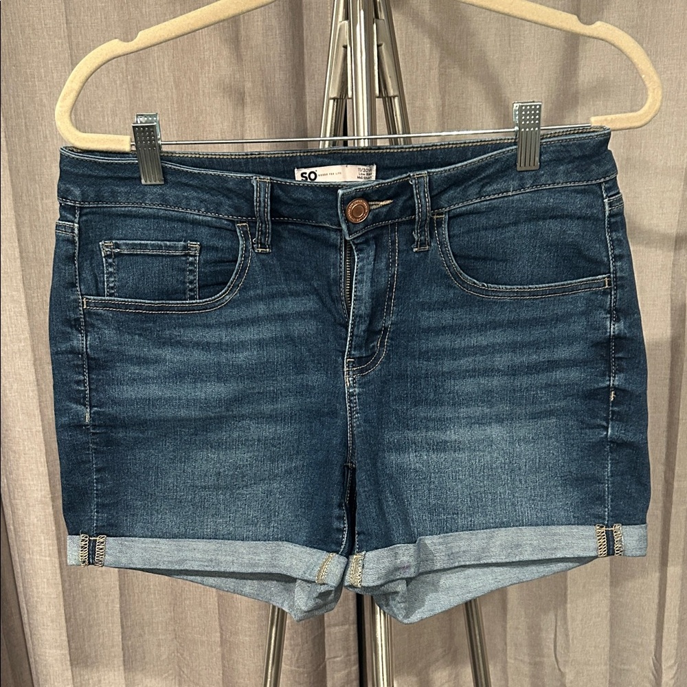 SO‎ Women's Rolled Cuff Jean Shorts - Dark Blue